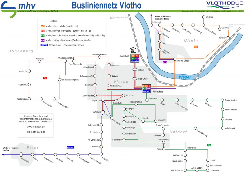 Ansicht des Busliniennetz Vlotho